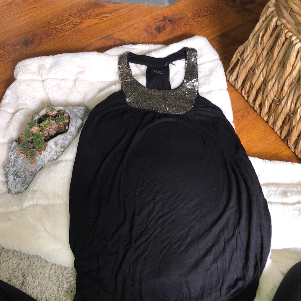 GUESS intricate beaded neckline mini dress